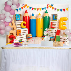 Lofaris Bunter Schulanfang Hintergrund mit Alphabet Buchstaben und Bleistiften, fröhliche Lernkulisse für Kinder, Fotostudio