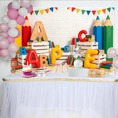 Lofaris Bunter Schul-Fotohintergrund mit Alphabet Buchstaben und Bleistiften, Lernkulisse für Kinder und Fotostudio-Dekoration