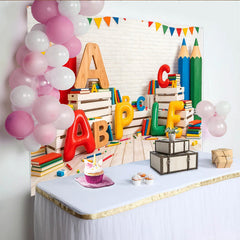 Lofaris Bunter Schul-Fotohintergrund mit Alphabet Buchstaben und Bleistiften, Lernkulisse für Kinder und Fotostudio-Dekoration