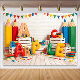 Lofaris Bunter Schul-Fotohintergrund mit Alphabet Buchstaben und Bleistiften, Lernkulisse für Kinder und Fotostudio-Dekoration