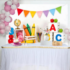 Lofaris Bunter Schul-Fotohintergrund mit ABC-Blöcken und Buntstiften, fröhliche Lernkulisse für Kinderfotografie und Schulanfang
