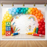 Lofaris Bunter Regenbogen ABC Geburtstagshintergrund für Kinder, spielerische Partydekoration für Fotoshooting und Feierlichkeiten