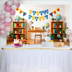 Lofaris Bunter Schulanfangshintergrund mit Back to School Banner und Büchern, fröhliche für Einschulungsfeier und Klassenzimmer