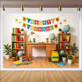 Lofaris Farbenfroher Schulanfang-Hintergrund mit Back to School Banner und bunten Büchern, für Klassenzimmer und Schulbeginn Dekoration
