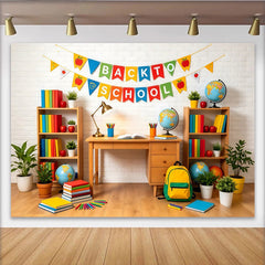 Lofaris Farbenfroher Schulanfang-Hintergrund mit Back to School Banner und bunten Büchern, für Klassenzimmer und Schulbeginn Dekoration
