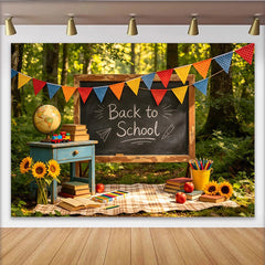Lofaris Bunter Schulanfangshintergrund mit Tafel und Girlande für Fotoshootings, charmante Kulisse für Einschulungsfeier und Herbstdekoration