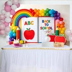 Lofaris Bunter Schulanfang-Hintergrund mit ABC und Back to School, fröhliche Fotowand für Einschulungsfeier und Klassenzimmer