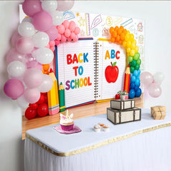 Lofaris Bunter Schulanfangshintergrund Back To School Luftballons, fröhliche Kulisse für Schulfotografie und Klassenzimmerdekoration