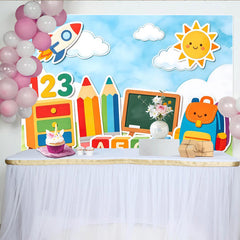 Lofaris Bunter Lern-Fotohintergrund mit Zahlen und Alphabet für Kinder, fröhliche Fotowand für Schulfeier und Fotoshooting