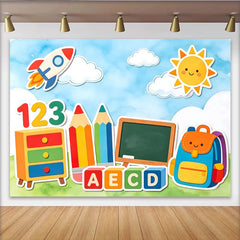 Lofaris Bunter Lern-Fotohintergrund mit Zahlen und Alphabet für Kinder, fröhliche Fotowand für Schulfeier und Fotoshooting