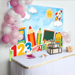 Lofaris Bunter Schul-Fotohintergrund mit ABC und 123 für Kinder, fröhliche Lernkulisse für Klassenzimmer-Dekoration und Fotoshootings