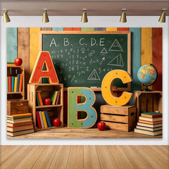 Lofaris Bunter Schulhintergrund mit Kreidetafel ABC Buchstaben und Büchern, perfekte Fotowand für Schulanfang und Lernfotografie