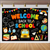 Lofaris Bunter Schulanfangshintergrund Willkommen zurück zur Schule, fröhliche Fotokulisse für Klassenzimmer und Einschulungsfeier