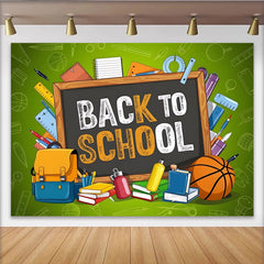 Lofaris Bunter Schulanfangshintergrund mit Tafel, Rucksack und Büchern, fröhliche Fotowand für Schulfeste und Fotoshootings