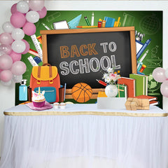 Lofaris Bunter Schulanfangshintergrund für Kinder mit Tafel und Schulmaterialien, lebendige Fotokulisse für Einschulungsfeier und Fotostudio