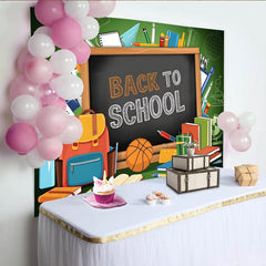 Lofaris Bunter Schulanfangshintergrund für Kinder mit Tafel und Schulmaterialien, lebendige Fotokulisse für Einschulungsfeier und Fotostudio
