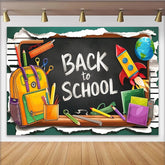 Lofaris Bunter Einschulungshintergrund mit Tafel Schulranzen Back to School, fröhliche Schulanfang Kulisse für Fotostudio und Partydekoration
