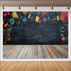 Lofaris Bunter Kreidetafel-Fotohintergrund mit Holzboden und Kritzeleien, vielseitige Kulisse für Kinderfotoshootings und Partydekoration