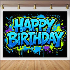 Lofaris Bunter Graffiti Geburtstagshintergrund mit Happy Birthday Schriftzug, moderne Fotokulisse für coole Partys und Fotoshootings