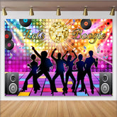Lofaris Bunter Discohintergrund mit Discokugel und tanzenden Silhouetten, lebendige Fotokulisse für Mottopartys und Events