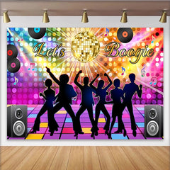 Lofaris Bunter Discohintergrund mit Discokugel und tanzenden Silhouetten, lebendige Fotokulisse für Mottopartys und Events