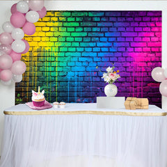 Lofaris Bunter Neon Graffiti-Ziegelwand Fotohintergrund mit Farbspritzern, moderne Kulisse für urbane Fotoshootings und Partydekoration