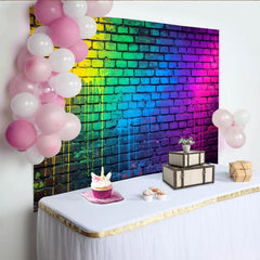 Lofaris Bunter Neon Graffiti-Ziegelwand Fotohintergrund mit Farbspritzern, moderne Kulisse für urbane Fotoshootings und Partydekoration