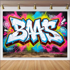 Lofaris Leuchtender Graffiti-Hintergrund im urbanen Stil auf Ziegelwand, farbenfrohe Fotowand für Street-Art-Fotoshootings, coole Kulisse
