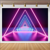 Lofaris Abstrakter Neon-Fotohintergrund mit leuchtenden Dreiecken, futuristische Kulisse für professionelle Fotoshootings und Events