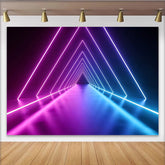 Lofaris Abstrakter Neonlicht Tunnel Hintergrund in leuchtendem Lila und Blau, dynamische Fotokulisse für moderne Events und Fotostudios