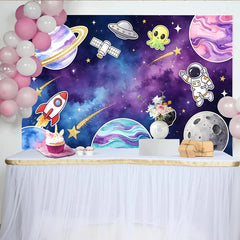 Lofaris Bunter Cartoon Weltraum Fotohintergrund für Kinder mit Planeten, farbenfrohe Kulisse für Kindergeburtstag und Fotoshooting