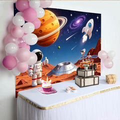 Lofaris Cartoon Astronaut Weltraumhintergrund für Kinder mit Rakete und Planeten, Kulisse für Fotoshootings und Kinderzimmer Dekoration
