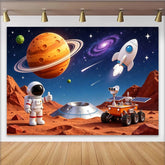 Lofaris Cartoon Astronaut Weltraumhintergrund für Kinder mit Rakete und Planeten, Kulisse für Fotoshootings und Kinderzimmer Dekoration