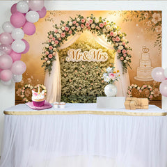 Lofaris Romantischer Hochzeitshintergrund Blumenbogen Mr & Mrs Schild, elegante Kulisse mit rosa weißen Rosen für Hochzeitsfeier Fotostudio