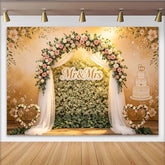 Lofaris Romantischer Hochzeitshintergrund Blumenbogen Mr & Mrs Schild, elegante Kulisse mit rosa weißen Rosen für Hochzeitsfeier Fotostudio