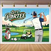 Lofaris Lustiger Golf-Geburtstagshintergrund für Golfer mit Let's PARTEE, lebendige Fotowand für Golfparty Dekoration