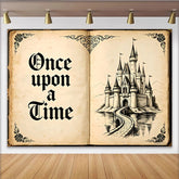 Lofaris Altes Märchenbuch-Hintergrund mit Schloss und Once upon a Time, zauberhafte Fotokulisse für Kinderporträts und Studio