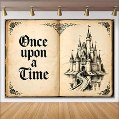 Lofaris Altes Märchenbuch-Hintergrund mit Schloss und Once upon a Time, zauberhafte Fotokulisse für Kinderporträts und Studio