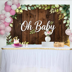 Lofaris Rustikaler Oh Baby Babyparty Hintergrund mit Eukalyptus und Holzoptik, grüne Blätter Fotowand für Neugeborenen-Fotoshooting