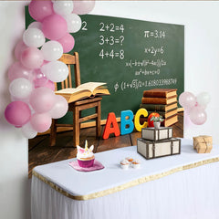 Lofaris Grüner Schultafel Hintergrund mit ABC Buchstaben und Büchern für Schulanfang, Vintage Fotowand für Lernzimmer und Fotostudio