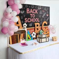 Lofaris Schwarzer Schulanfangshintergrund mit Kreidezeichnungen und ABC-Buchstaben, Lern-Kulisse für Fotoshooting und Klassenzimmer Dekoration