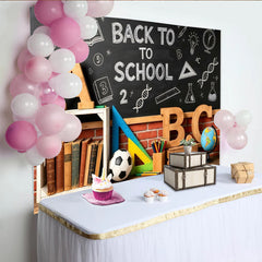 Lofaris Kreidetafel Back to School Schulanfangshintergrund mit Büchern und Globus, bunte Schulmaterialien Fotowand für Klassenzimmer