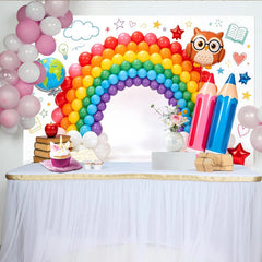 Lofaris Regenbogen Lern-Fotohintergrund mit Büchern und Globus für Kinder, fröhliche Kulisse für Einschulung und professionelle Fotografie