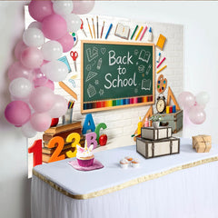 Lofaris Bunter Einschulungshintergrund mit Tafel Schulmaterialien für Schulanfang, fröhliche Kulisse für Kinderfotos und Lernbereich Dekoration