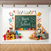 Lofaris Bunter Einschulungshintergrund mit Tafel Schulmaterialien für Schulanfang, fröhliche Kulisse für Kinderfotos und Lernbereich Dekoration