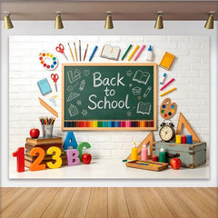 Lofaris Bunter Einschulungshintergrund mit Tafel Schulmaterialien für Schulanfang, fröhliche Kulisse für Kinderfotos und Lernbereich Dekoration