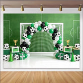 Lofaris Grüner Fußballfeld Geburtstagshintergrund für Jungen, mit Luftballons Pokalen und Fußbällen Sport Partydekoration für Fotoshooting