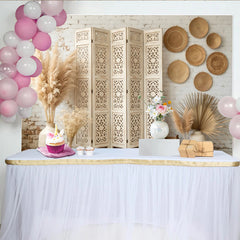 Lofaris Rustikaler Boho Fotohintergrund mit Pampasgras und Holzparavent, elegante Kulisse für professionelle Fotoshootings und Eventdekoration