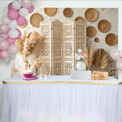 Lofaris Eleganter Boho-Fotohintergrund mit weißer Ziegelwand und Pampasgras, rustikale Kulisse für professionelle Porträtfotografie