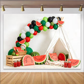 Lofaris Bunter Wassermelonen-Geburtstagshintergrund mit Luftballons, fröhliche Sommerparty-Kulisse für Kinder und Fotoshootings